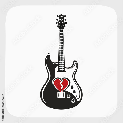 Electric guitar with a broken heart symbol expressing heartbreak emotion music and sorrowful vibes