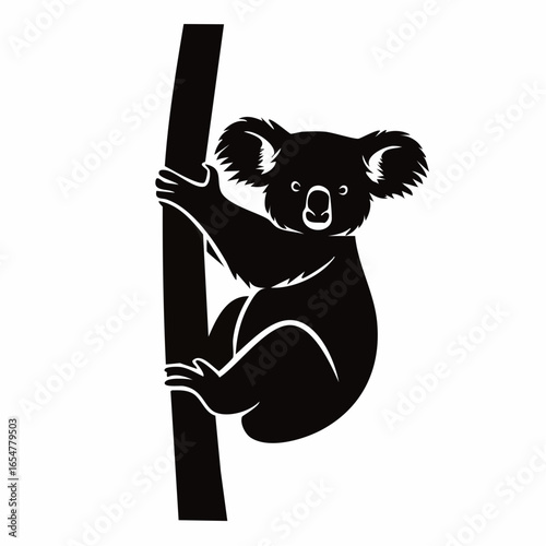 Silhouette of a koala clinging to a tree branch Image vector isolated on white background.