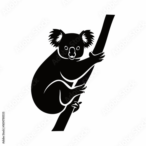 Silhouette of a koala clinging to a tree branch Image vector isolated on white background.