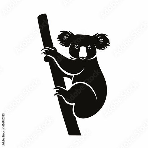 Silhouette of a koala clinging to a tree branch Image vector isolated on white background.