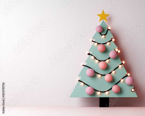 Wallpaper Mural A modern, minimalist Christmas tree with pastel ornaments and lights, featuring a yellow star on top against a simple background. Torontodigital.ca