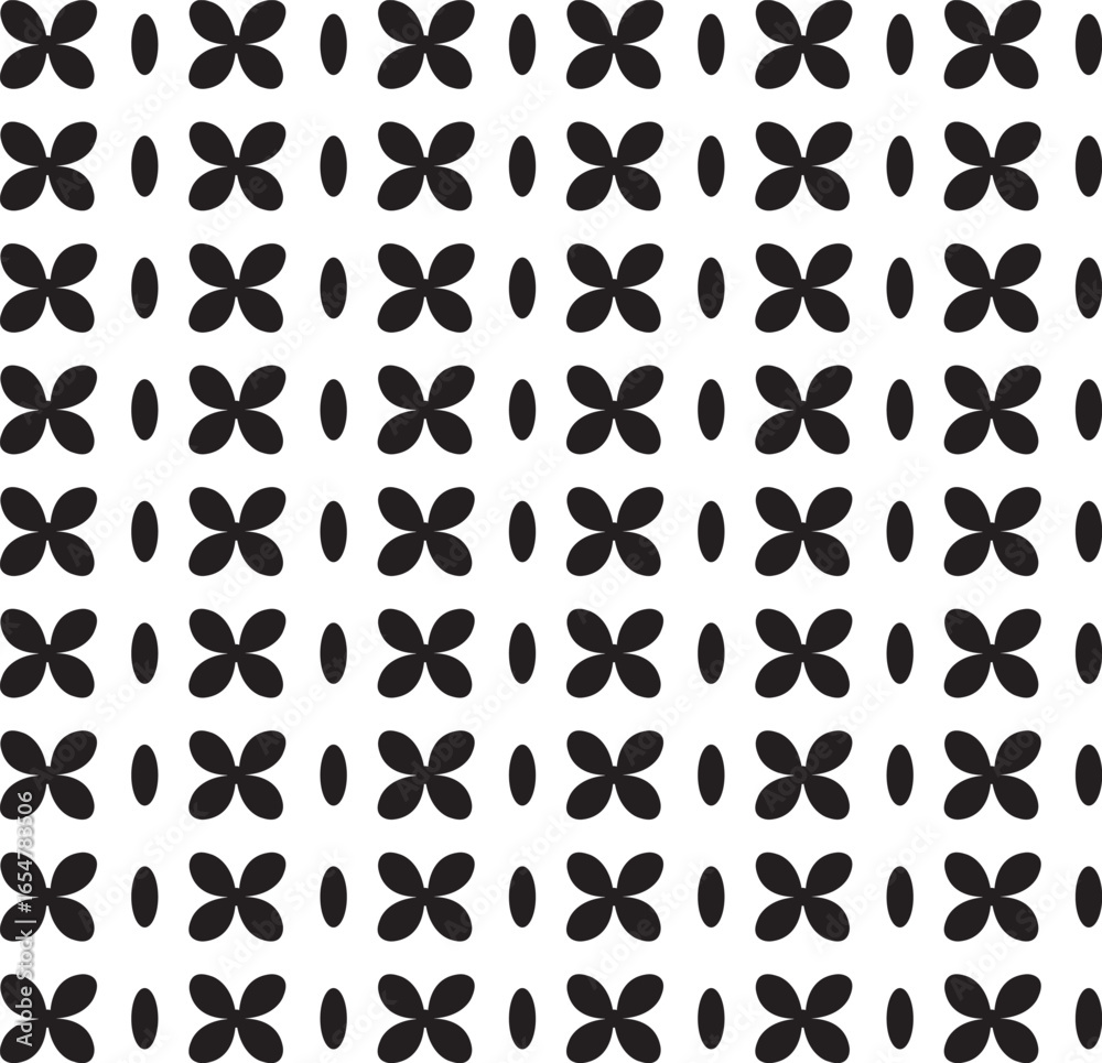 Fototapeta premium Black and White Geometric Flower Pattern Vector Illustration with Seamless Repeating Design for Wallpapers, Textiles, Wrapping Papers, and Modern Graphic Backgrounds