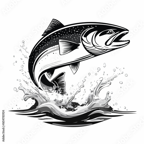 Salmon jumping out of water vector. Jumping Salmon Stock Illustrations