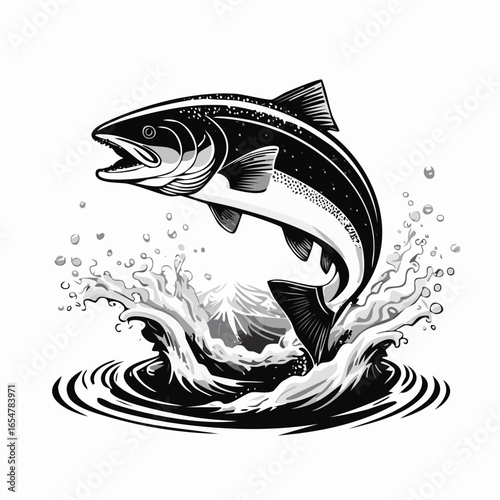 Salmon jumping out of water vector. Jumping Salmon Stock Illustrations