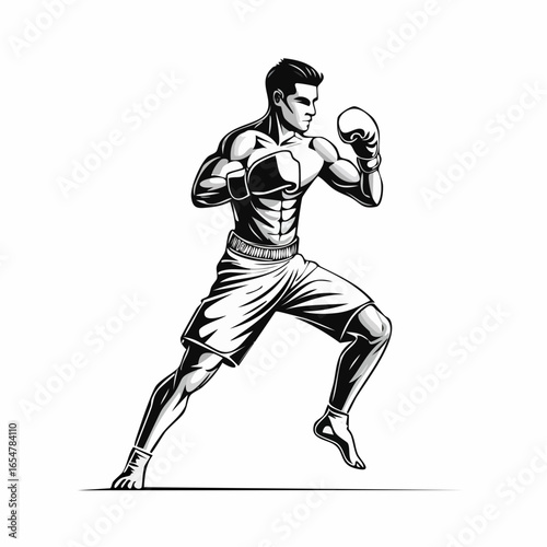 A Kickboxer in Action Delivering a Powerful Punch, Captured in a Dynamic Vector Illustration