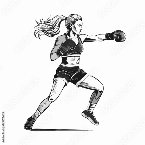 A Kickboxer in Action Delivering a Powerful Punch, Captured in a Dynamic Vector Illustration