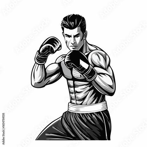 A Kickboxer in Action Delivering a Powerful Punch, Captured in a Dynamic Vector Illustration
