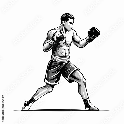 A Kickboxer in Action Delivering a Powerful Punch, Captured in a Dynamic Vector Illustration