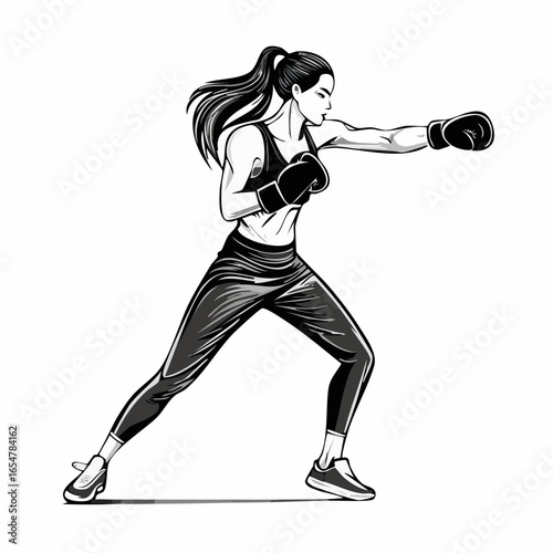 A Kickboxer in Action Delivering a Powerful Punch, Captured in a Dynamic Vector Illustration