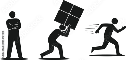 Vector art of silhouettes of people showing effort, burden, and speed