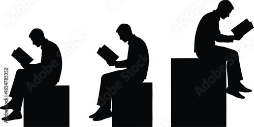 Vector art of three people sitting and reading a book