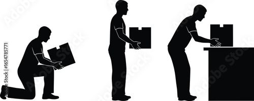Vector art of correct posture for lifting and moving a box