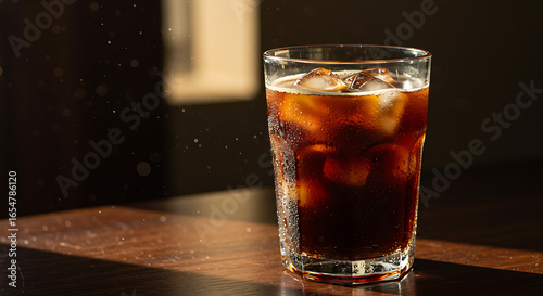 Wallpaper Mural Refreshing Cold Brew Coffee with Ice in a Glass on Wooden Surface Torontodigital.ca