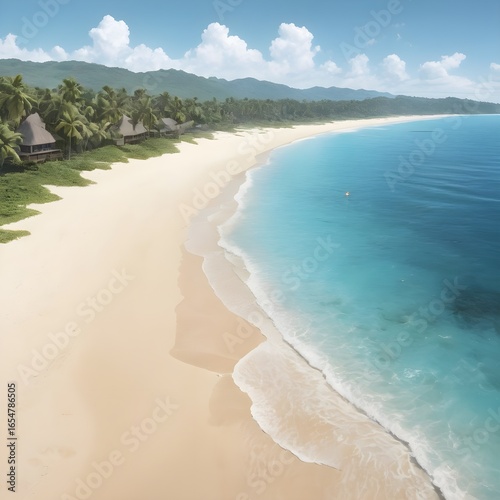 Stunning Tropical Beach with Crystal Clear Waters and Lush Greenery