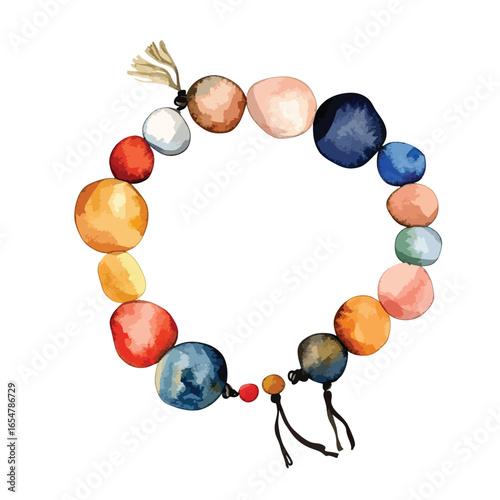 Watercolor Bracelet with Varied Bead Colors and Tassels Circular Design