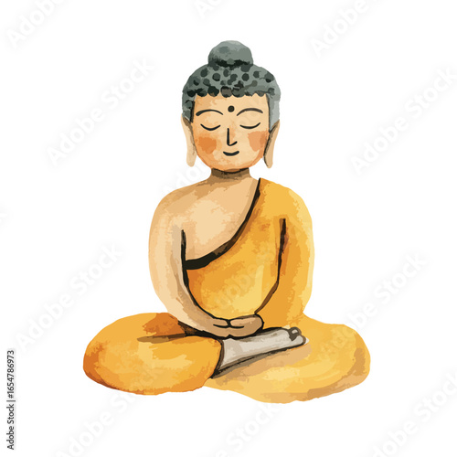 Watercolor Buddha in Peaceful Meditative Pose