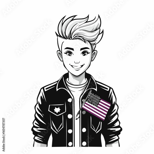 Urban Punk Teenager with American Flag in Back Pocket Stylish Vector Artwork
