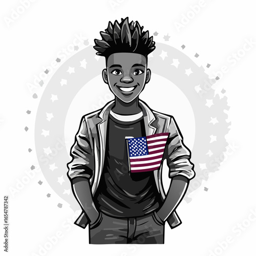 Urban Punk Teenager with American Flag in Back Pocket Stylish Vector Artwork