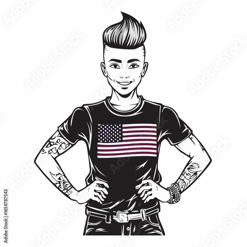 Young Punk with American Flag in His Pocket Striking a Bold Pose Vector Image