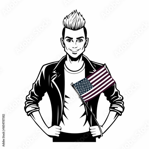 Young Punk with American Flag in His Pocket Striking a Bold Pose Vector Image