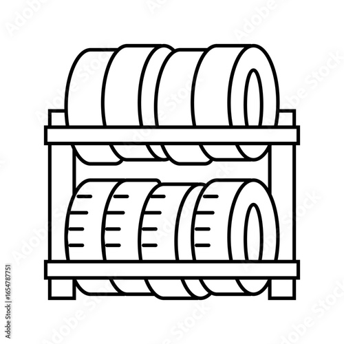 spare tires stacked garage line icon vector illustration