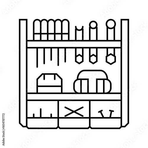 wall mounted tool rack line icon vector illustration