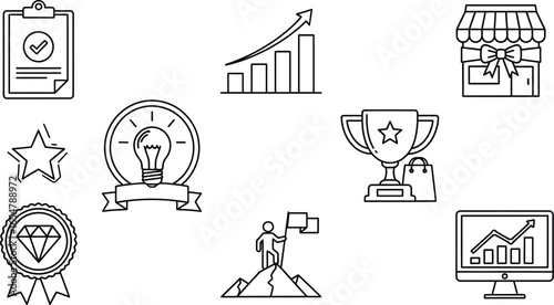 Business success icons: achievement, growth, and innovation concepts