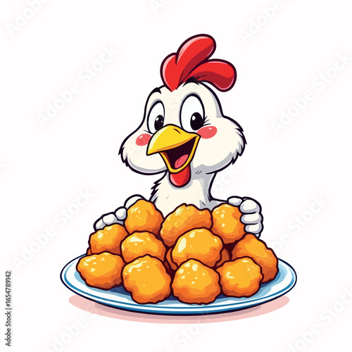 Vsai cartoon chicken presenting plate of chicken nuggets