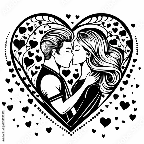 Beautiful loving couple kissing on valentine's day trendy stylish vector illustration