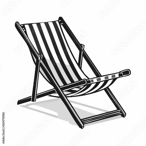 Black and white Wooden deck chair image vector isolated on a white background