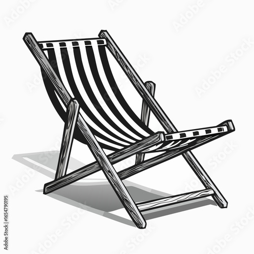 Black and white Wooden deck chair image vector isolated on a white background