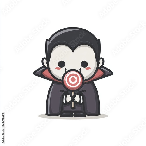 A candy loving vampire in a cape is presented as a friendly fantasy creature, combining spooky tradition with a whimsical cartoon touch.
