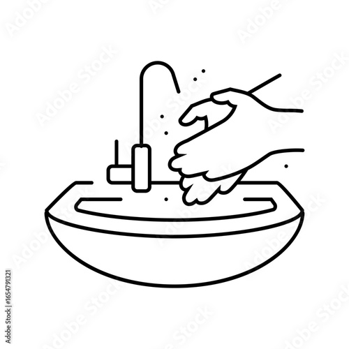 handwashing at sink line icon vector illustration