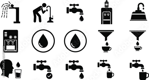 Drinking water and refreshment icons for wellness, healthy lifestyle concepts