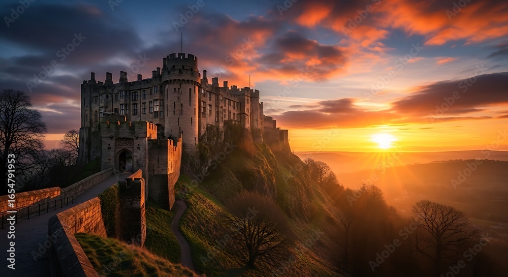 Fototapeta premium Photo of castle on a hill at sunset