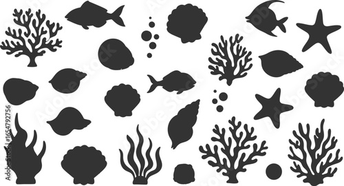 Collection of tree silhouettes, branches, and leaves with seamless patterns for nature and floral designs
