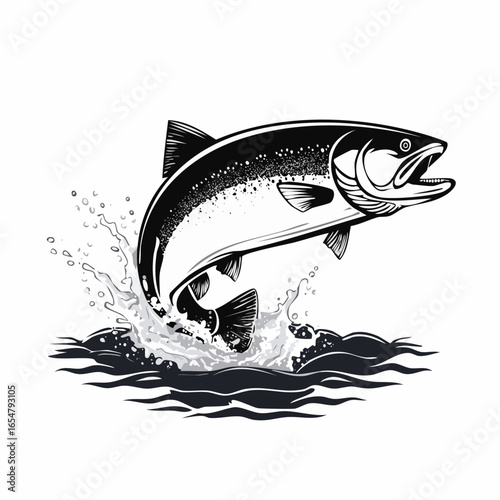 Fish in the water. Illustration of a salmon jumping out of the water vector image.