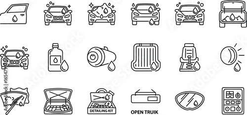 Car detailing icons for auto care, cleaning, and maintenance services