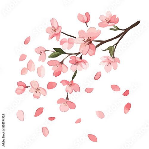 Wallpaper Mural Watercolor Cherry Blossom Branch with Falling Petals Delicate Pink Blooms Torontodigital.ca
