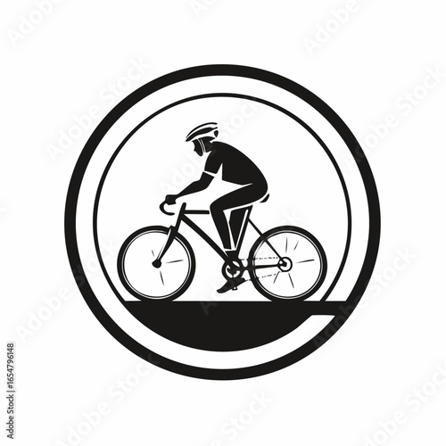 Riding Bike in Circle Logo Template vector image isolated on white background.