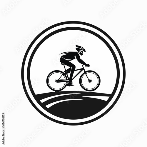 Riding Bike in Circle Logo Template vector image isolated on white background.