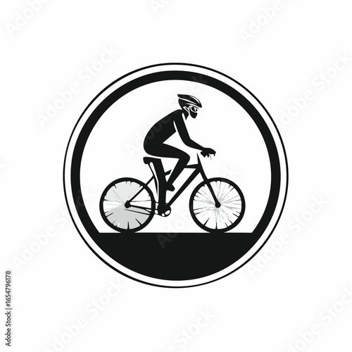 Riding Bike in Circle Logo Template vector image isolated on white background.