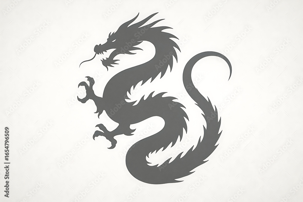 Obraz premium 清らかに輝く白に浮かぶ伝統的な龍の影