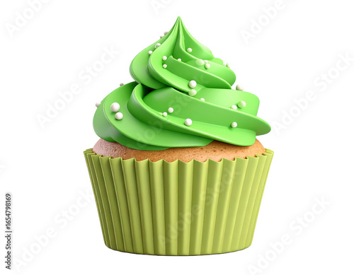 cupcake with green icing and sprinkles