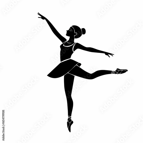 Black and white Energetic Young Gymnast Woman Dancing image vector isolated on white background.
