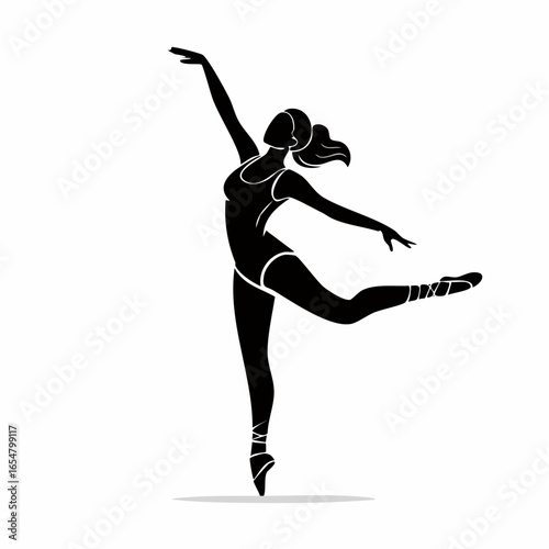 Black and white Energetic Young Gymnast Woman Dancing image vector isolated on white background.