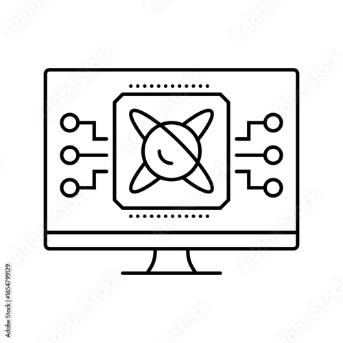 algorithm screen quantum computer line icon vector illustration