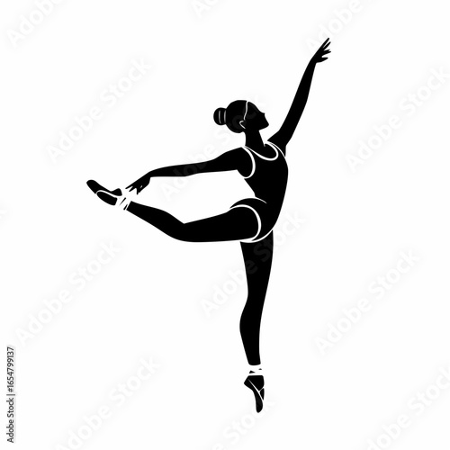 Black and white Energetic Young Gymnast Woman Dancing image vector isolated on white background.