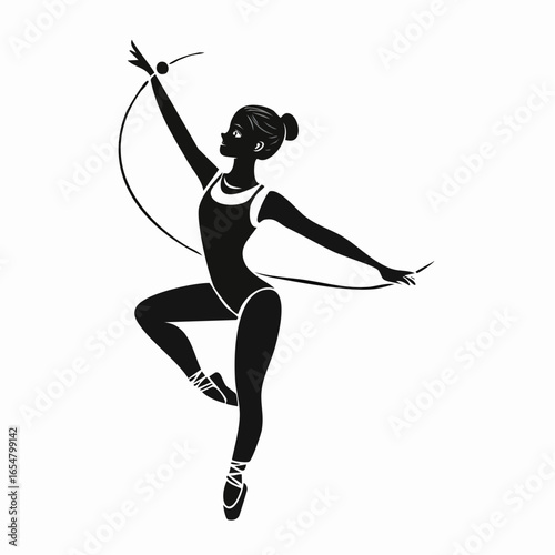 Black and white Energetic Young Gymnast Woman Dancing image vector isolated on white background.