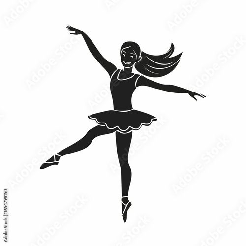 Black and white Energetic Young Gymnast Woman Dancing image vector isolated on white background.